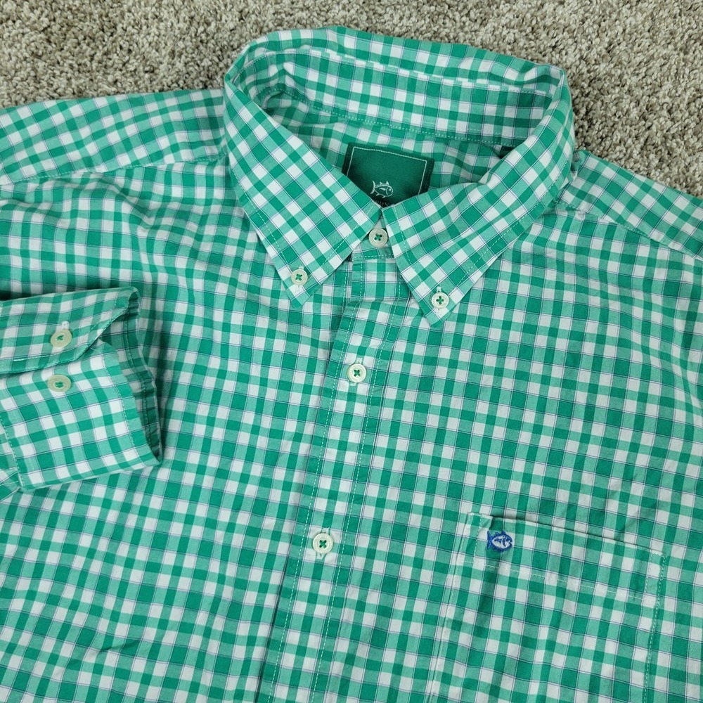 Southern Tide Club Mens XL Green White Check Button Down Long Sleeve